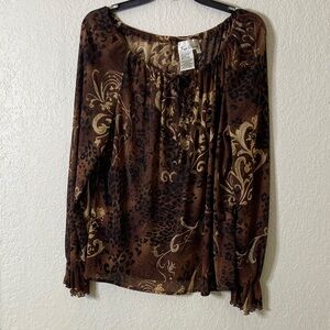 Fred David Brown and Gold Printed Peasant Blouse (Like new)
